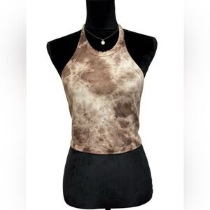 Urban Outfitters Ecote Halter Top Tie Dye Open Back Cropped Brown White Size XS
